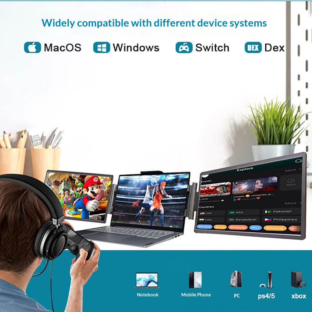 Moniteur portable à double écran de 14 pouces pour extension d'affichage externe pour ordinateur portable
