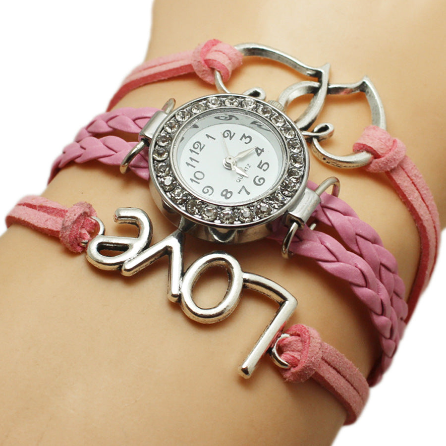 Alliage Love Double en forme de coeur Love Woven Multi-couche Watch