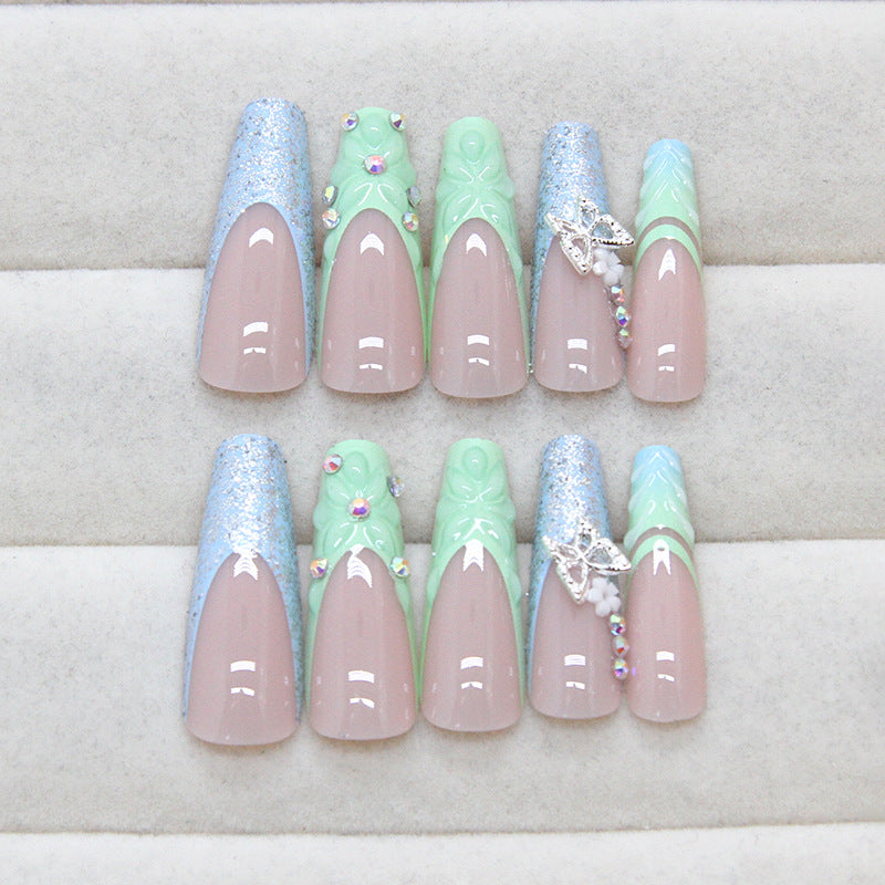 Sticker à ongles minces et glissantes longue ballet Type de diamant 24 pièces