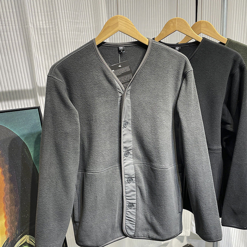 Sweatshirt Casual Cardigan sans col convient pour la superposition comme pièce de vêtements