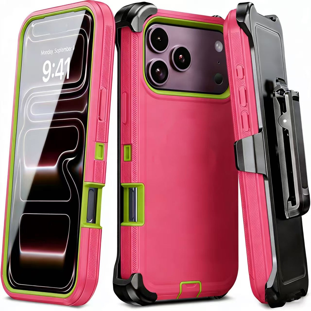 Trois cas de téléphone de preuve avec un support de clip de preuve de chute