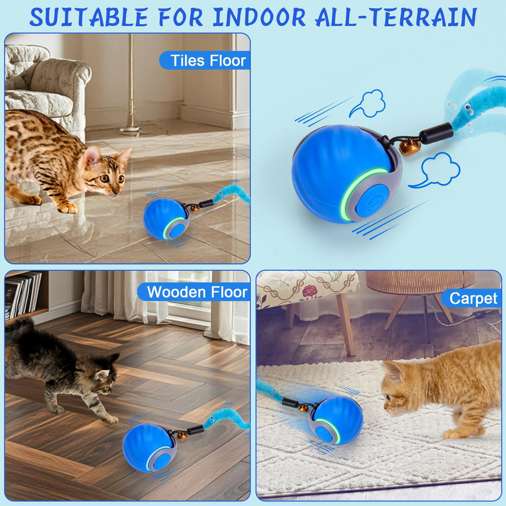 Balle de jouets interactifs pour chats - Jouets automatiques interactifs pour chats d'intérieur avec 3 queues