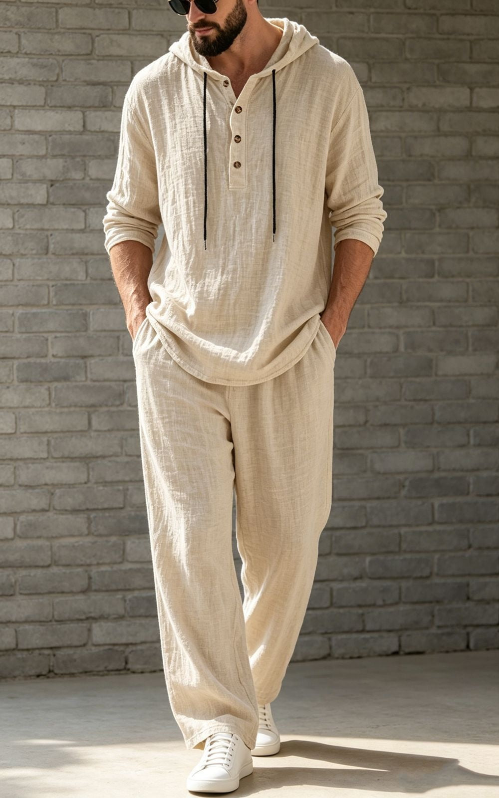 Ensemble à capuche et pantalons en lin, hommes