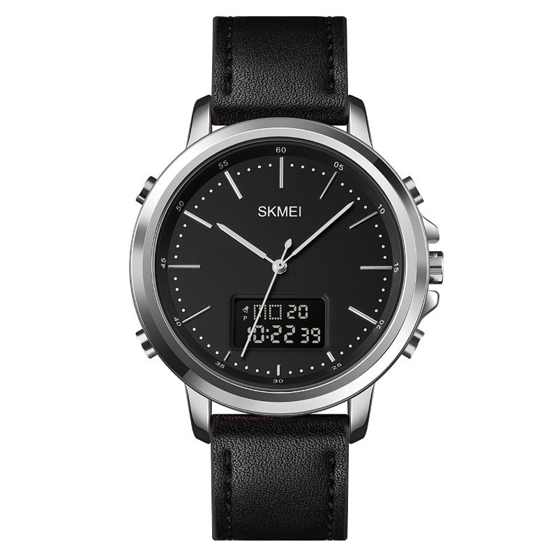 Casual Spiral Sports couronne en cuir alliage rond épingle pointeur mâle montre électronique