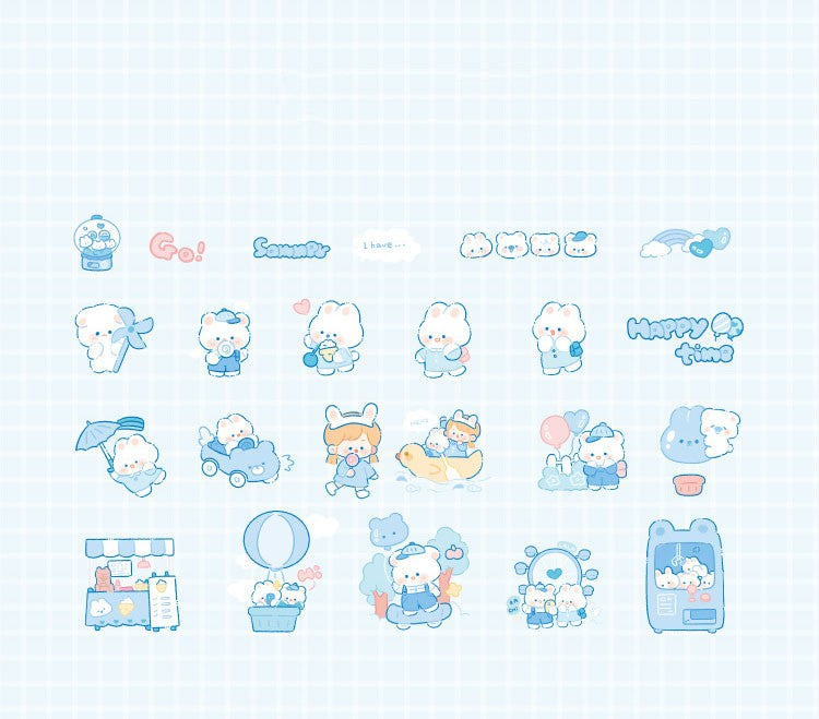 Waxy Ji Blue Série continue Stickers Decorative pour Tente Main Mignonne