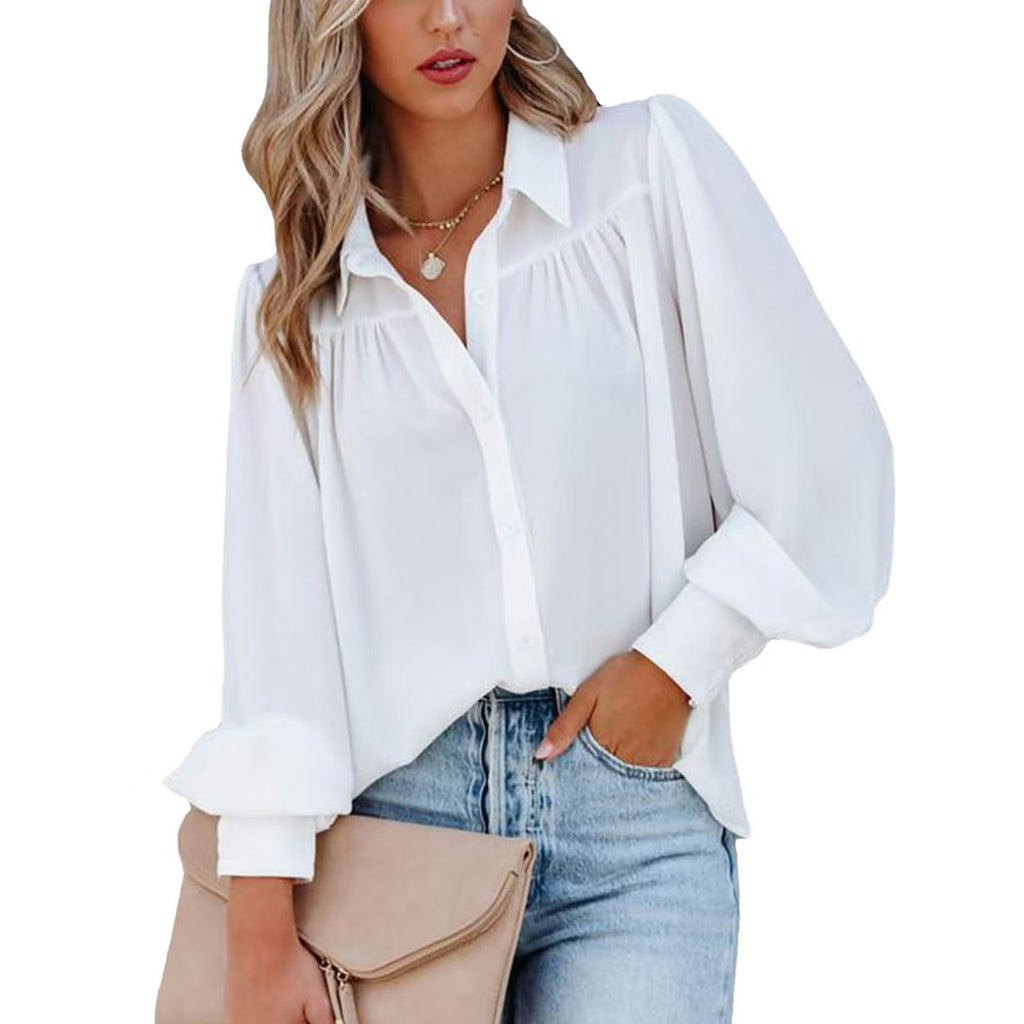 Tie-Up Amazon Manches de lanterne plissées Collier de support de couleur solide