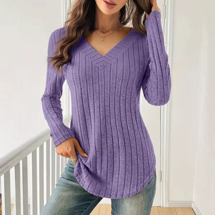 Patchwork pour femmes V-Neck Ribbed Top