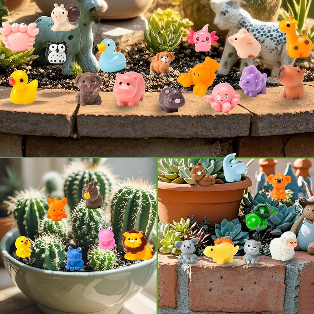 50 Pcs Mini résine animaux minuscules Résine animaux Figurines Bulk Miniature peu à cacher