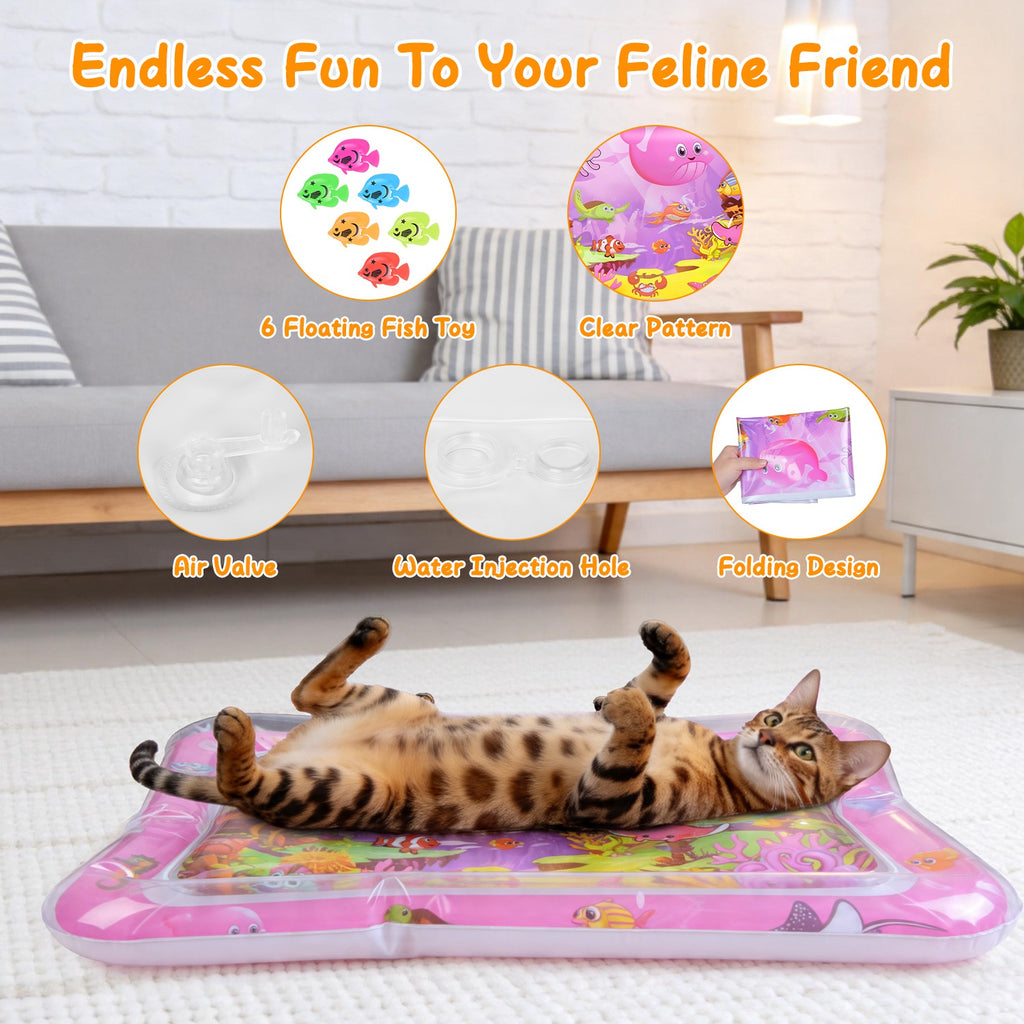Mat d'eau chat interactif de jeu sensoriel avec des jouets flottants de poisson LED couleur changeant ligh