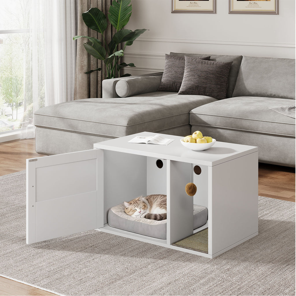 Cat Litter Box Cabinet multifonctionnel blanc moderne Maison de chat Salle de toilettes Table d'extrémité pour Bedro