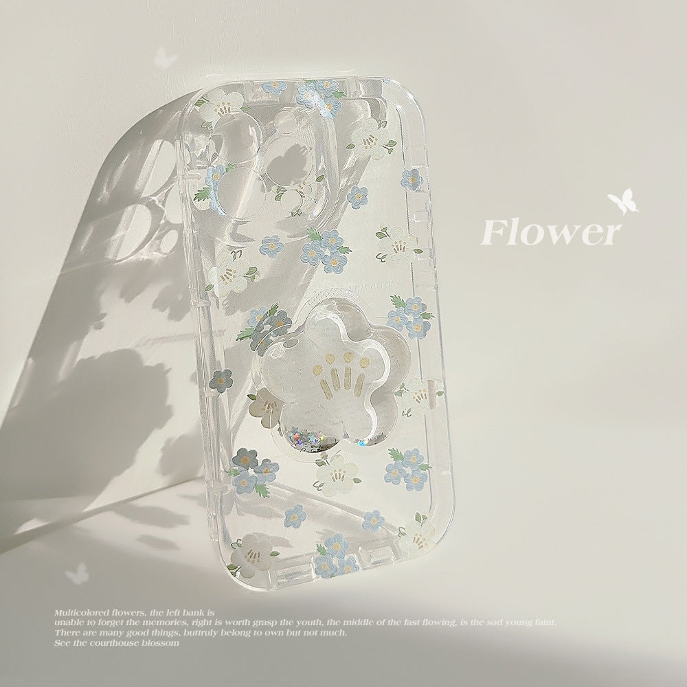 Étui de téléphone floral avec support en cuir mince