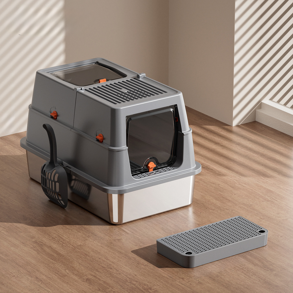 Boîte à litière en acier inoxydable avec couvercle