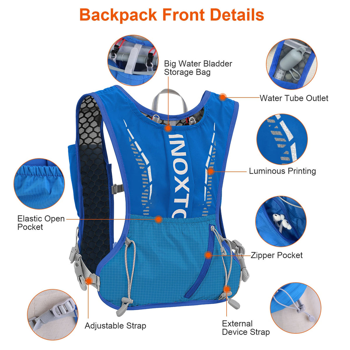 Sac à dos de course 1Pc Sport Hydratation Vest avec 15oz 50oz Water Bladder Bracelet réglable