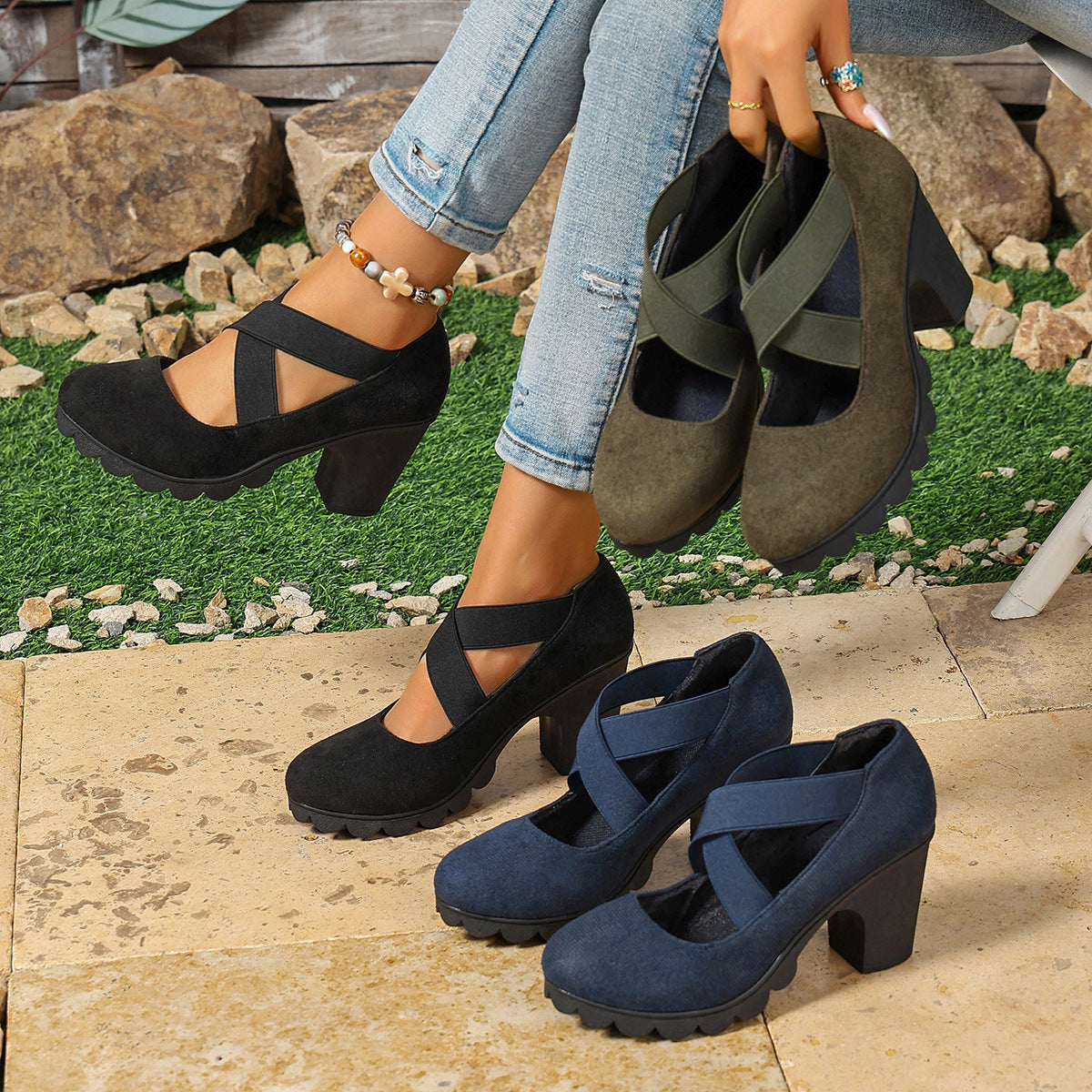 Retro Cross-Strap Platform High Heels