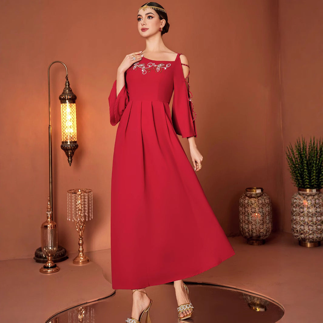 Modèle Red Designer Perceuse de couture à main dans l'industrie lourde Robe hors de l'épaule