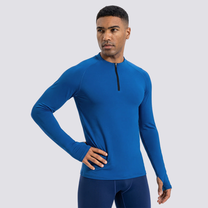 T-shirt sport demi-zip à manches longues pour hommes à séchage rapide
