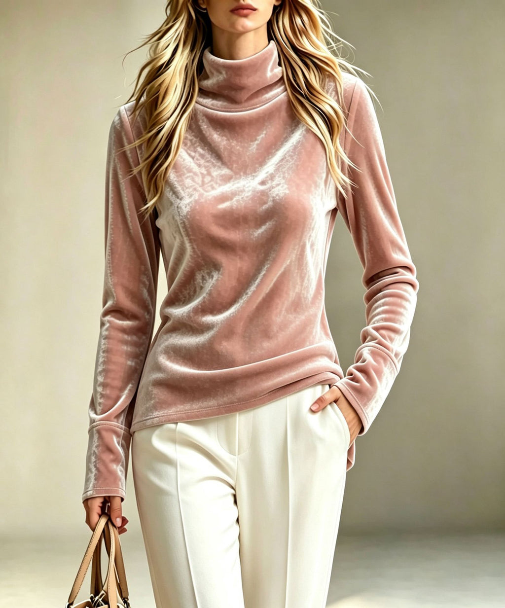 Velours Mode Loose-fit Manches longues à col élevé