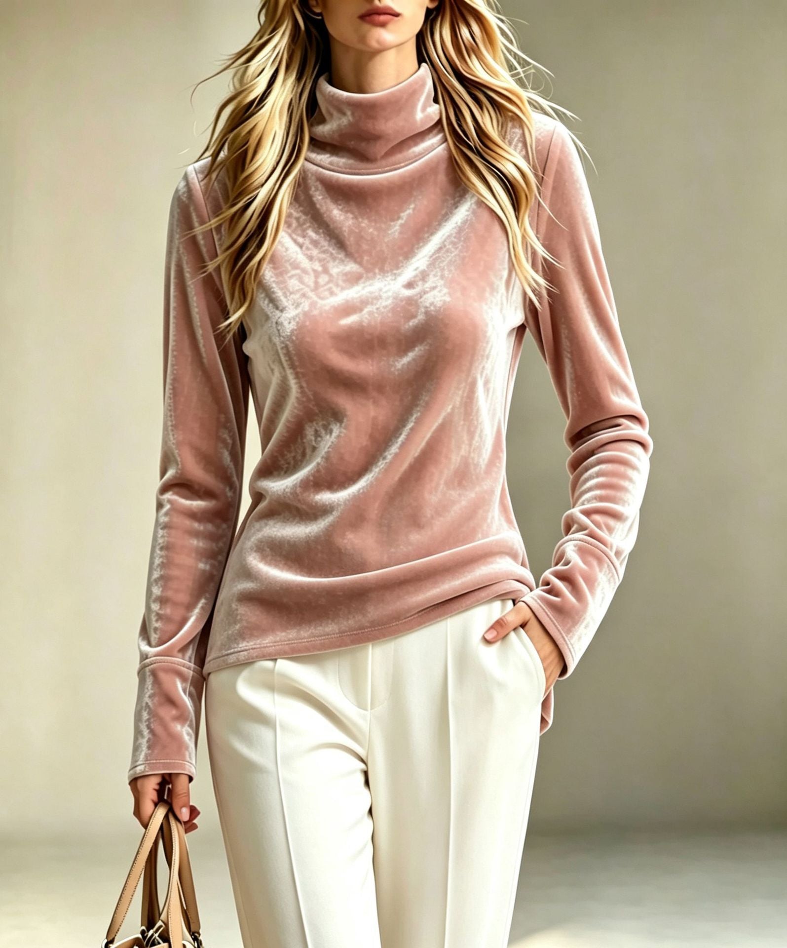 Velours Mode Loose-fit Manches longues à col élevé