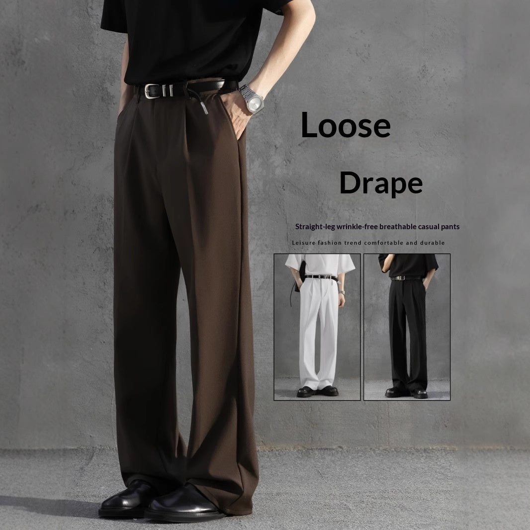 Pantalon de costume légèrement torréfié pour hommes sans fer à repasser large