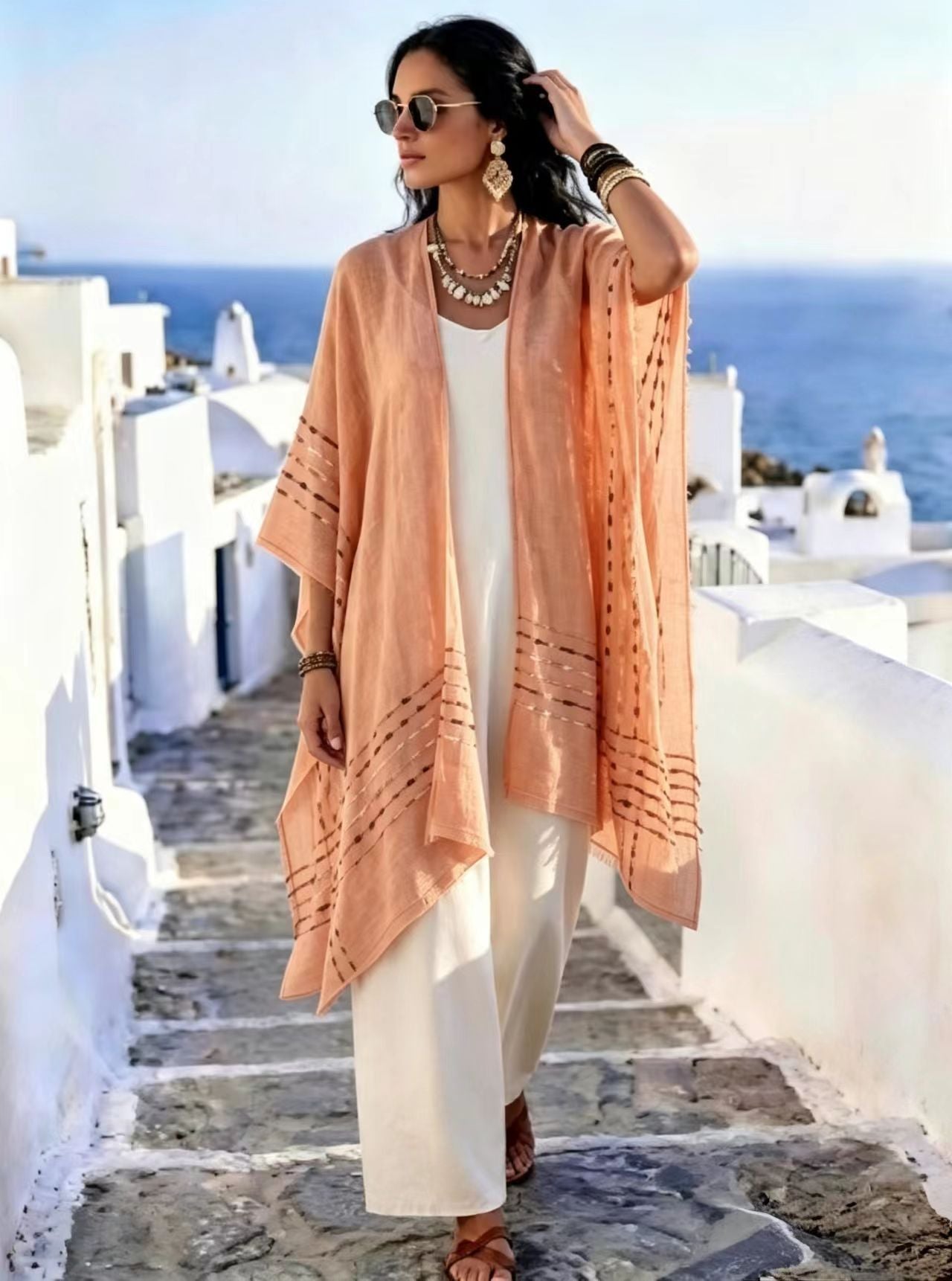 Nouveau style Sun-protective Shaw Womens Resort-style Knitted Cardigan
