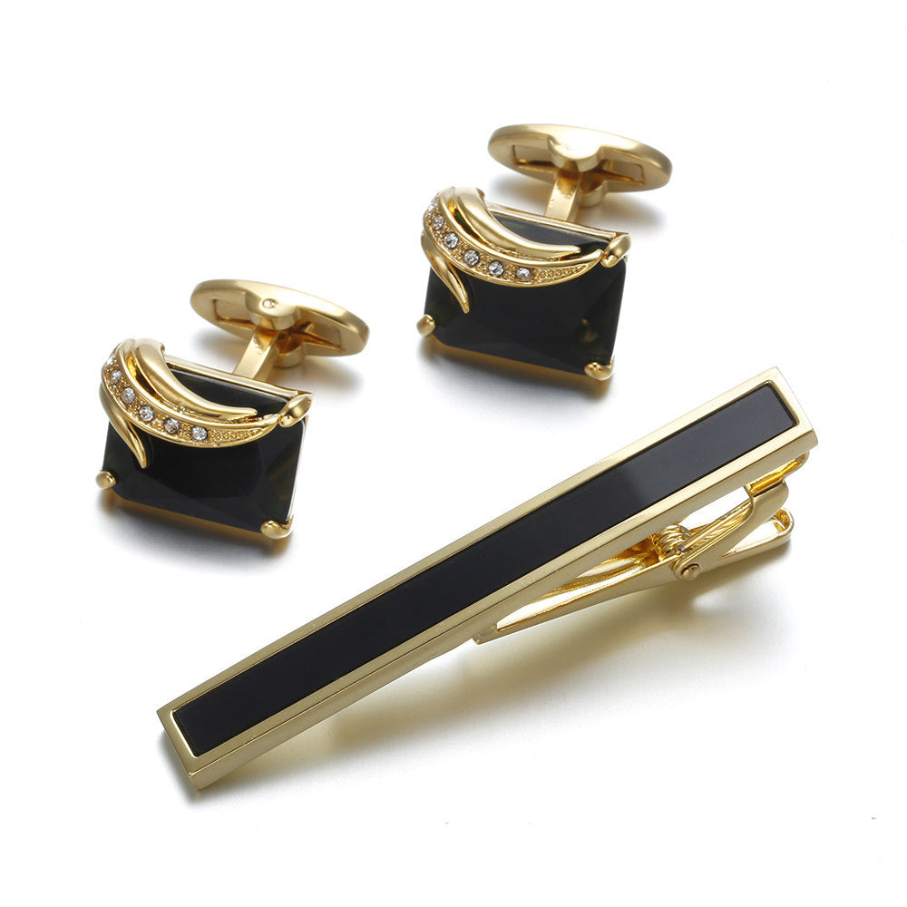 Mode Gentleman Tie Clip Boutons de manchette Or