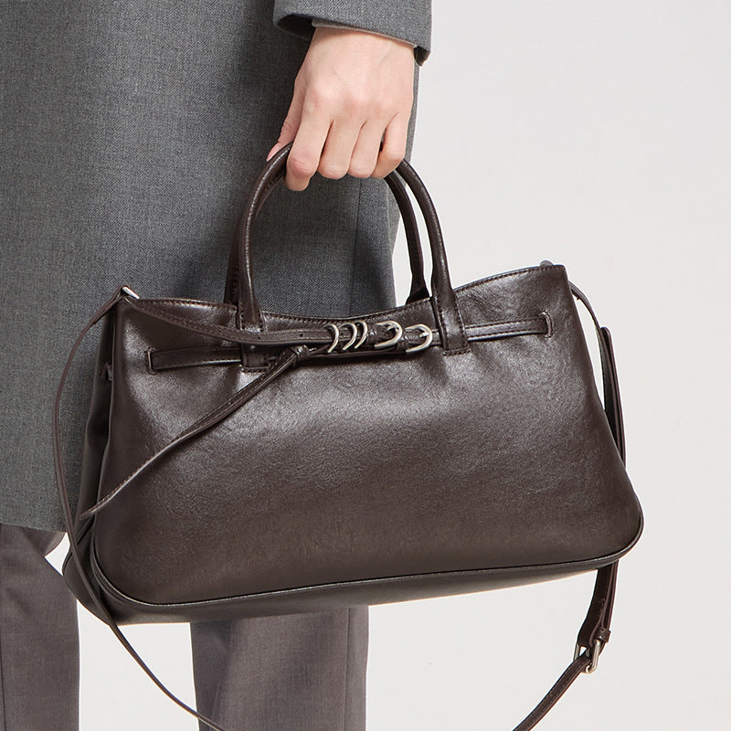 Sac en cuir tanné végétal de première couche de style coréen Minimalist Commuter Sac à main