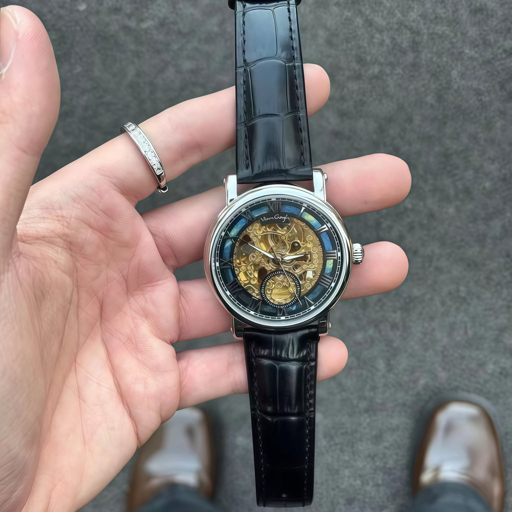 VAN GOGH Starry Night Series Cadran bleu Mouvement mécanique Skeleton Montre quotidienne étanche