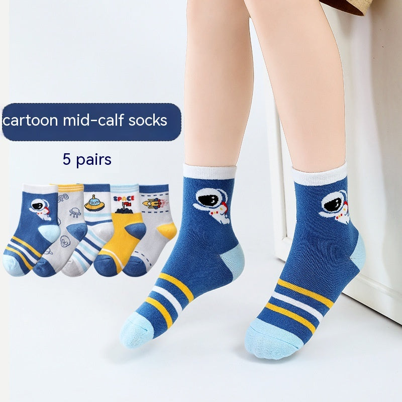 Chaussettes pour enfants Printemps et Automne mince Longueur mi-calf Couleur solide Chaussettes en coton