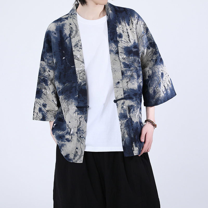 Artistique mode chinois style bouton avant Cardigan veste de protection soleil