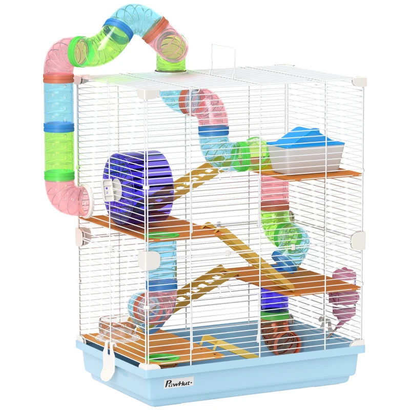 5 niveaux Hamster Cage Portable Animal Travel Carrier W Exercise Wheels Tube