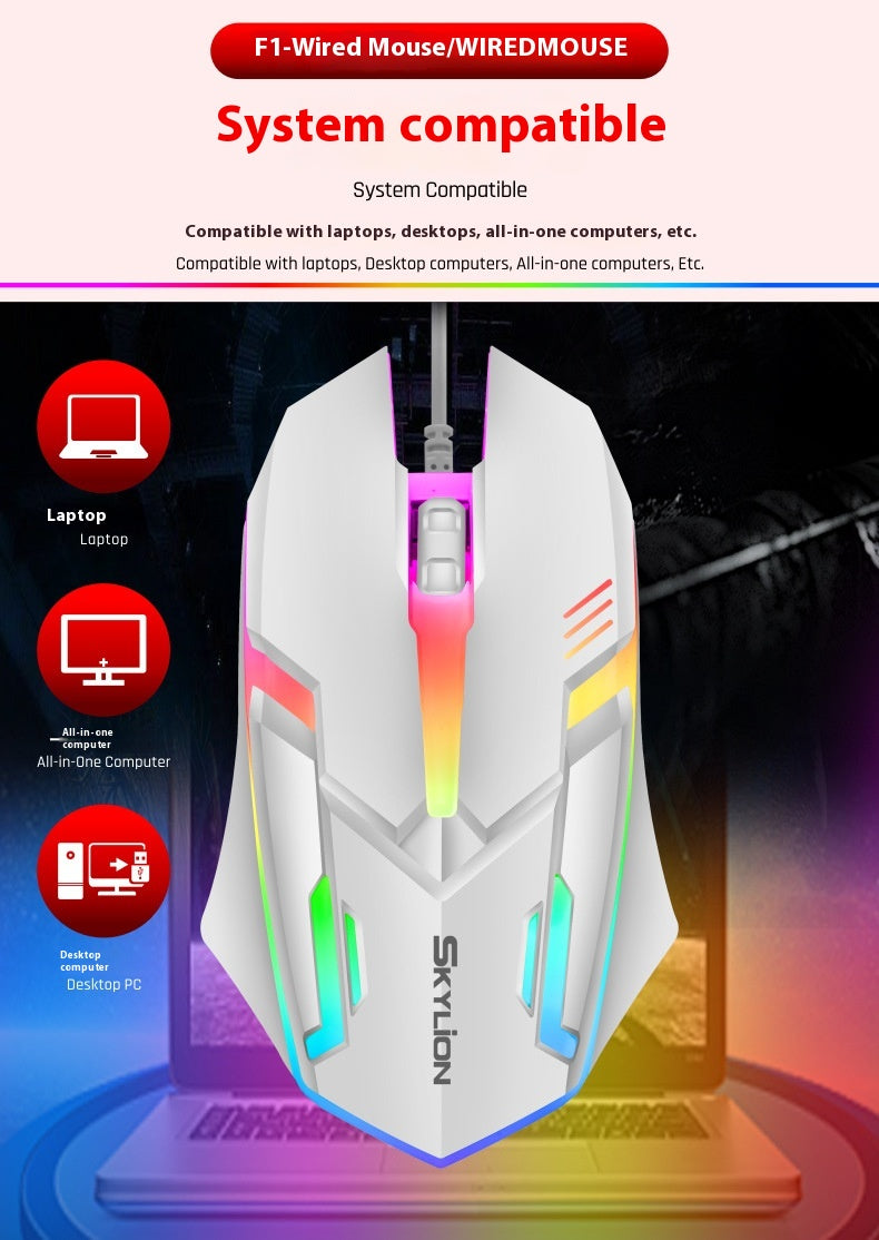 Wired Luminous Mouse Office Accueil Jeux Ordinateurs de bureau USB et Ordinateur portable Universal PlayerUn