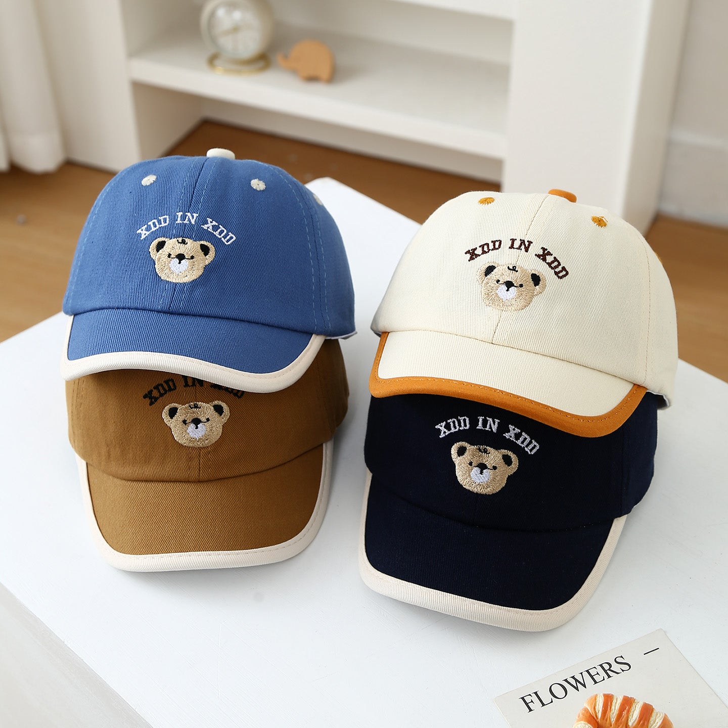 Summer Retro Casquette de baseball pour enfants brodée à l'ours cartoon de style collégial - Mignon Baby-fr