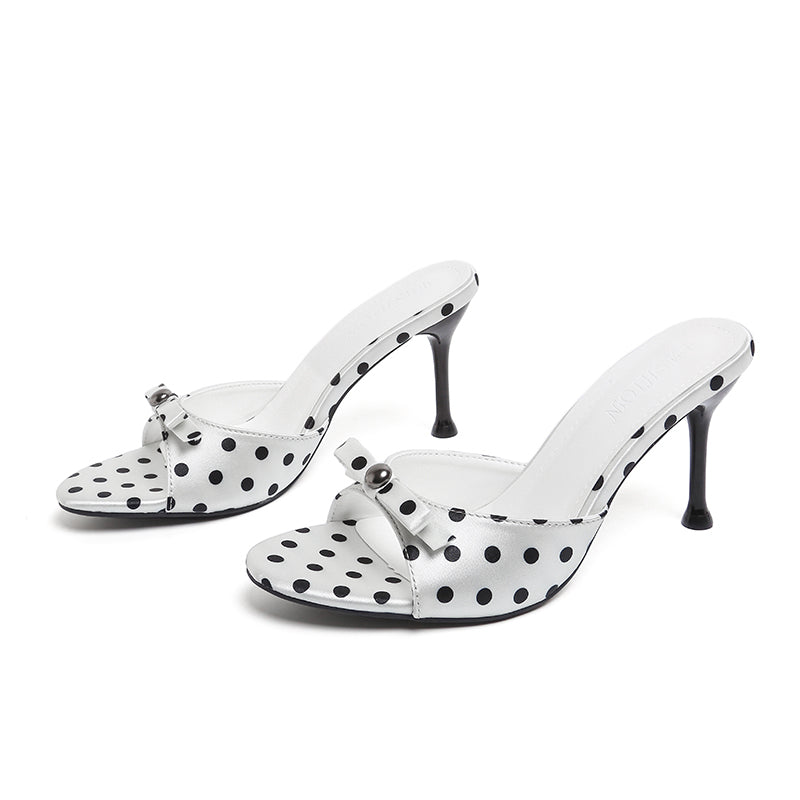 Femmes Plus Taille Bow Polka Dot One Sangle Taloné Diapositive Sandales