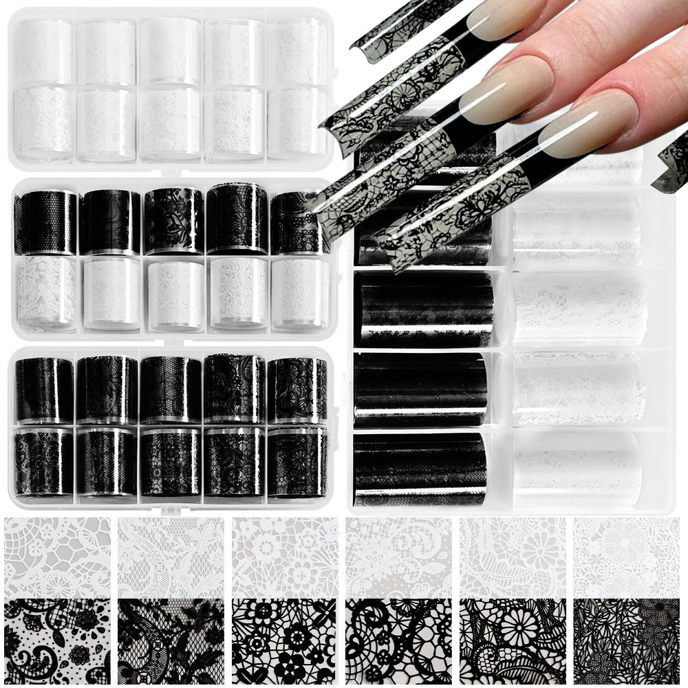Black and White Lace-pattern Nail Art Transfer Foil