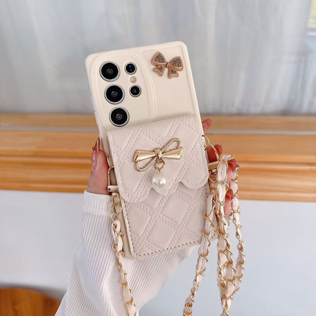 Applicable au boîtier de téléphone S25Ultra Pearl Butterfly Rhombus Porte carte Case de téléphone