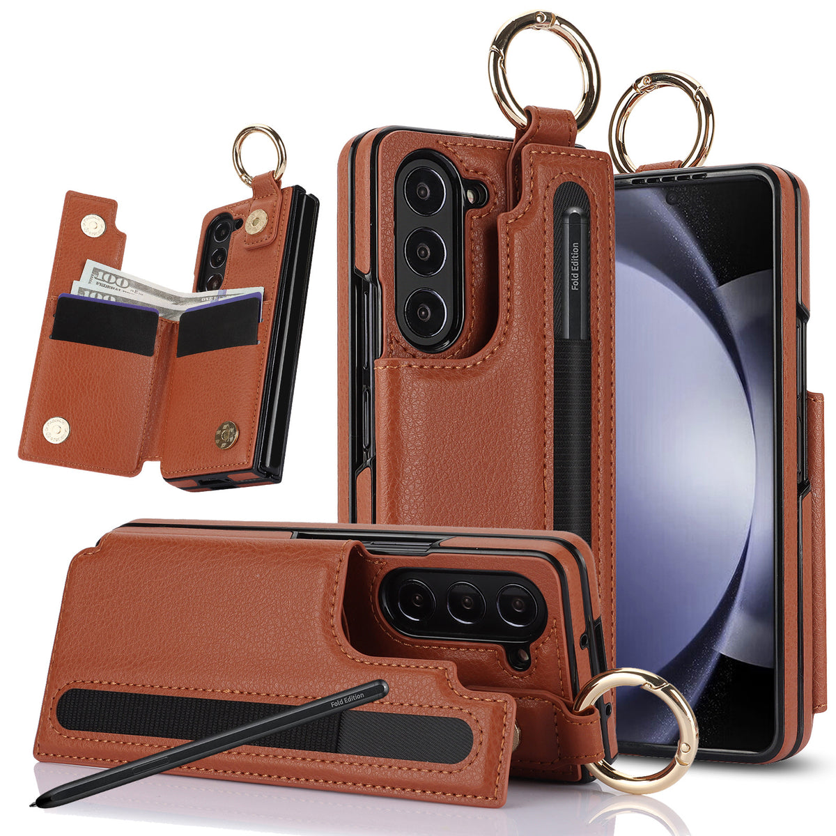 Simple Fente de stylo pliant cas téléphone en cuir