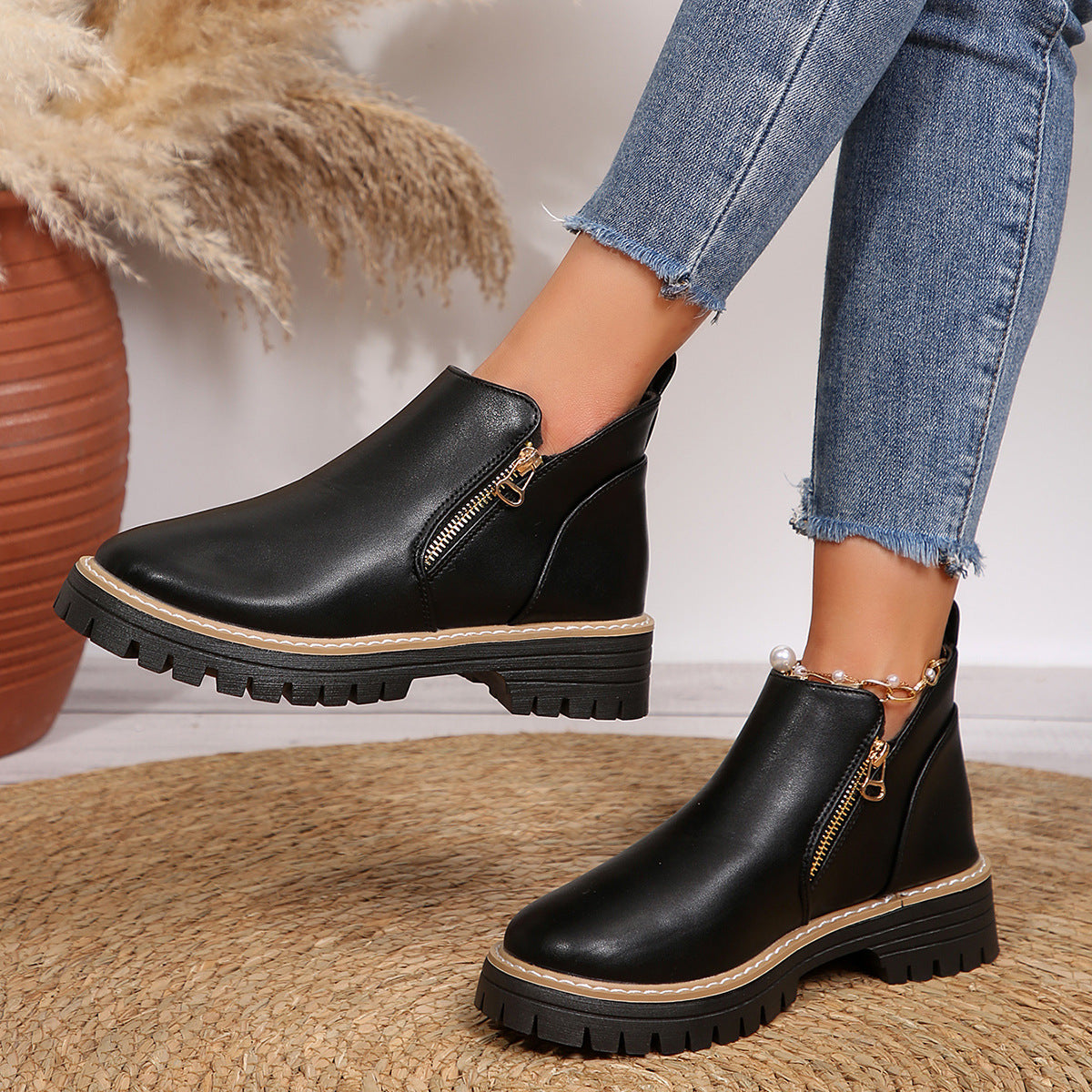 Automne et hiver Bottes de talon haute ronde Chaussures pour femmes