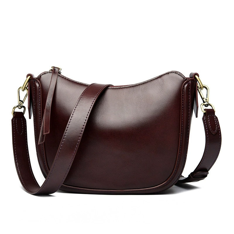 Commerce extérieur Sac d'épaule de croissant de cowhide à grain végétalisé