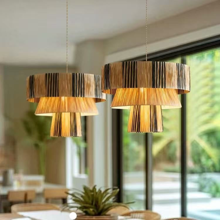Rétro Salon et chambre créative Lampe pendentif tissé