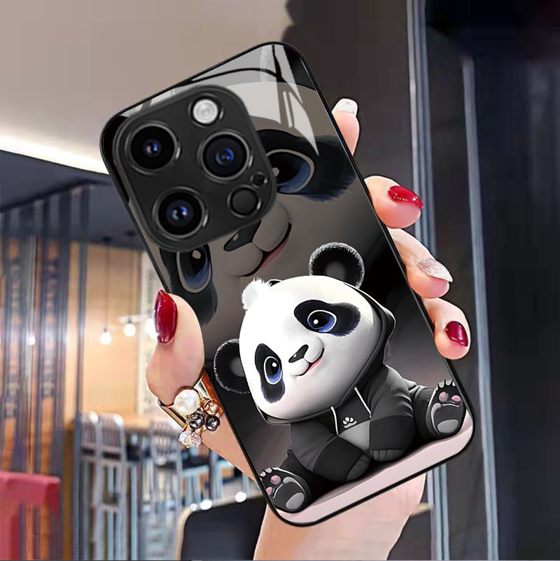 Housse de téléphone Panda Mignon Caricature National Trésor Verre cas dur