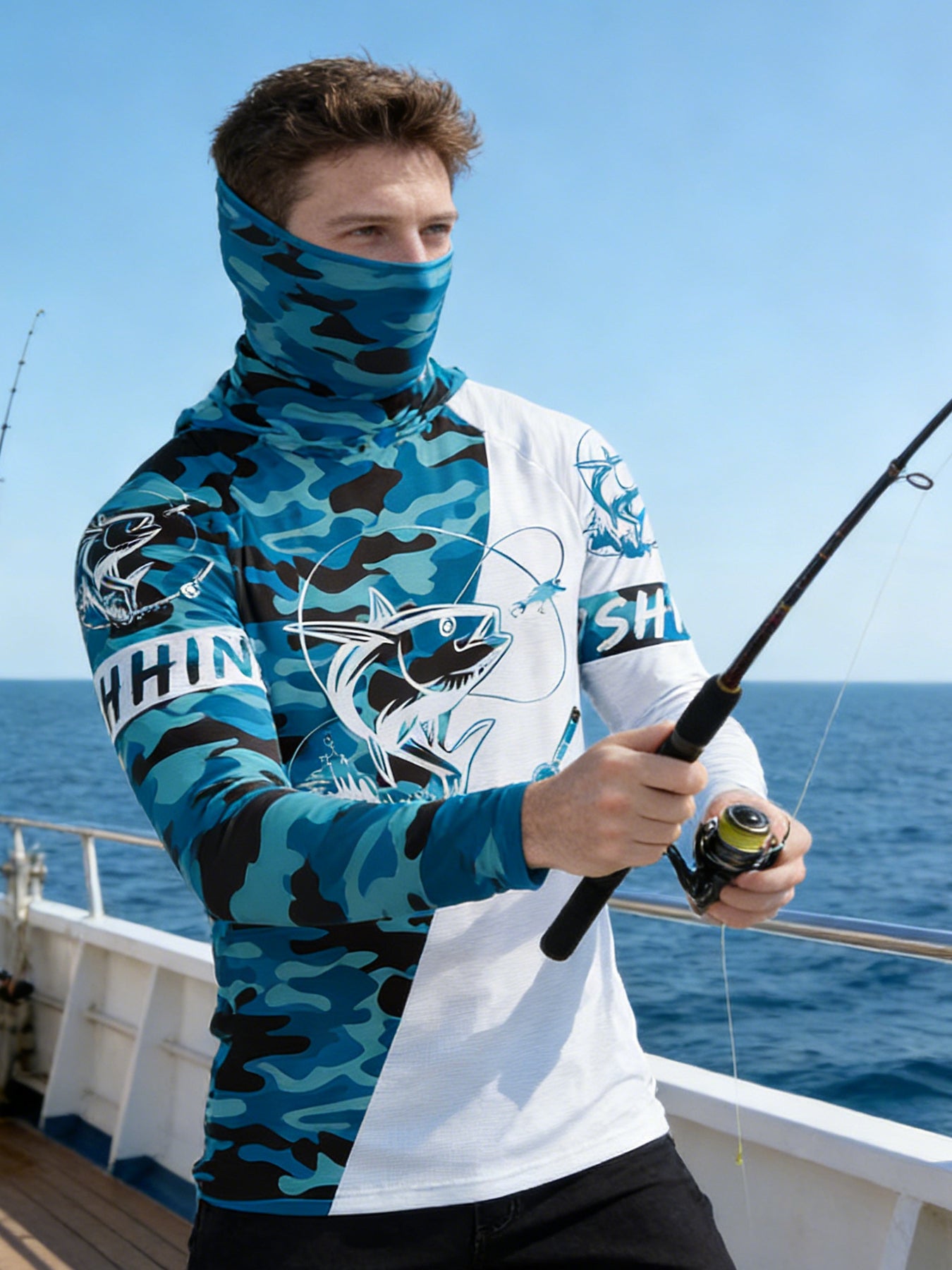 Pêche Hoodie UPF 50 anti UV voile chemise Surf couverture visage cou été hommes manches longues