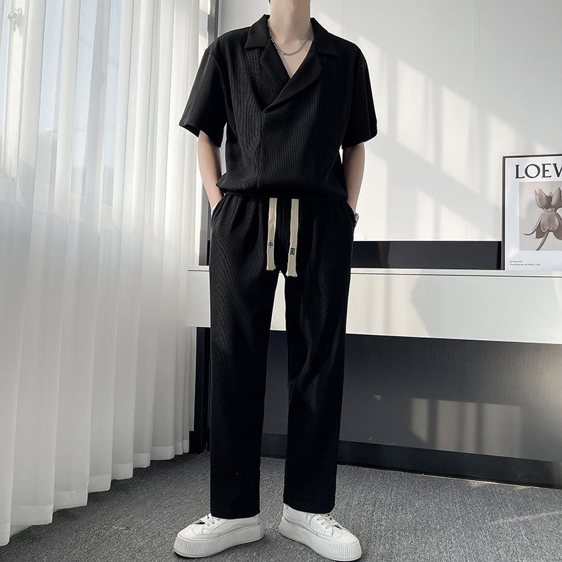 Chemise en soie de glace mince d'été Outfit Hommes Sports de loisirs Ensemble deux pièces