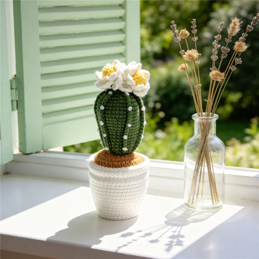 Crochet fait main fleur Cactus Pot Ornement fil doux pérenne Crochet plante Blooms