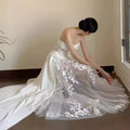 Satin Dentelle Veil Tube de mariage Top Robe de mariée en queue de poisson