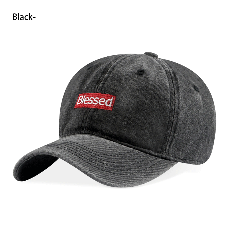 Vintage Lavé Bienheureux Brodé Casquette de Baseball Ajustable Unisexe Streetwear Chapeau de papa