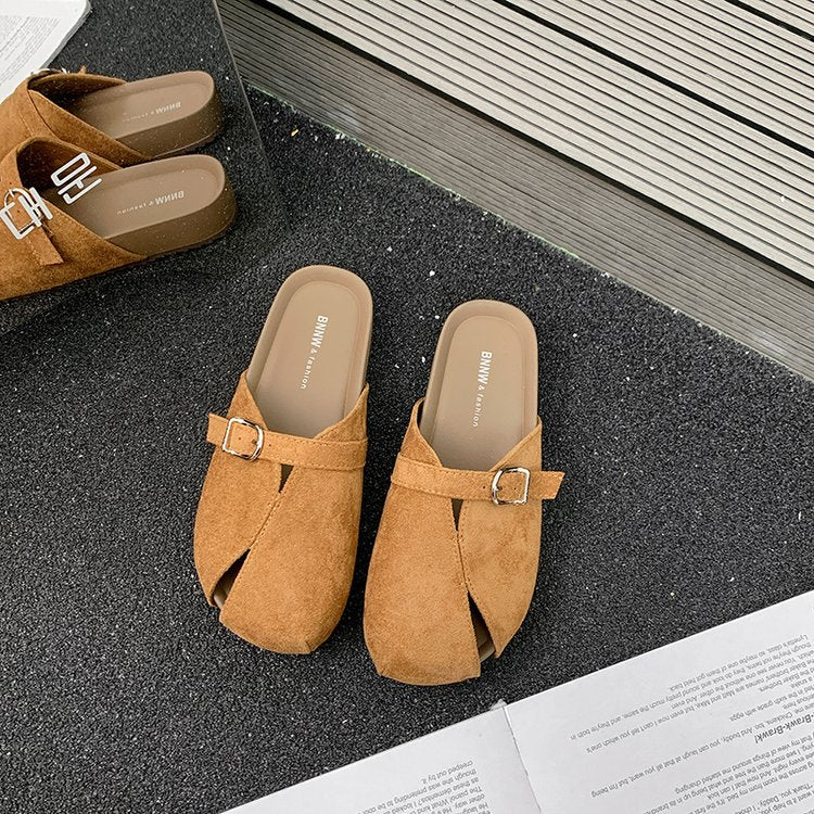 Les femmes texturé orteil rond rétro Mules d'orteil fermé