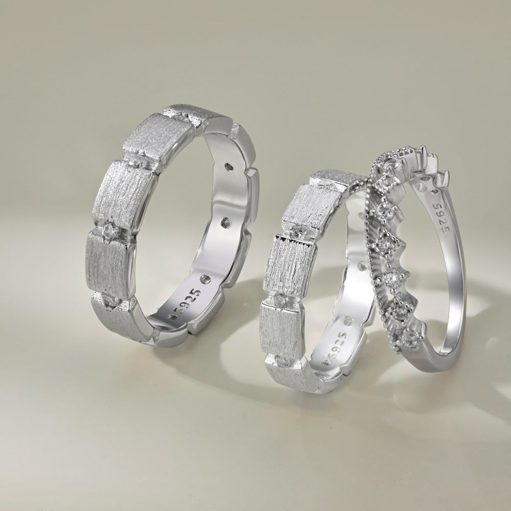 S925 Argent Sterling Hommes et femmes Couple Anneaux Personnalité Mode Rond Zirconium Gang D