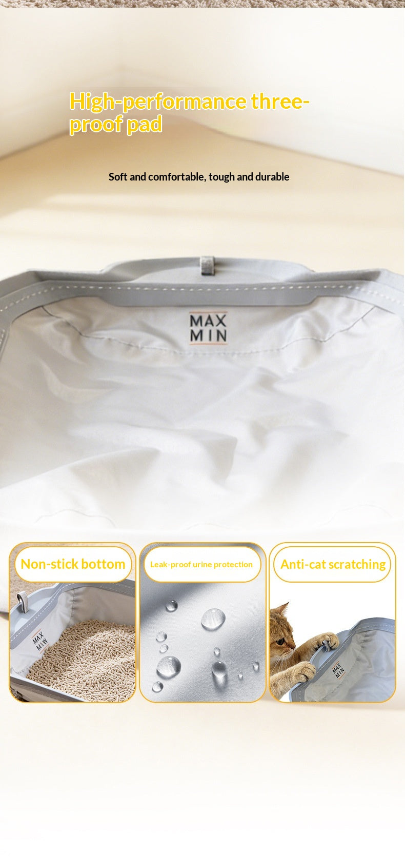 Épaisseur imperméable résistant à l'odeur Non-dérapant Triple-Shield Pad pour Smart Litter Box