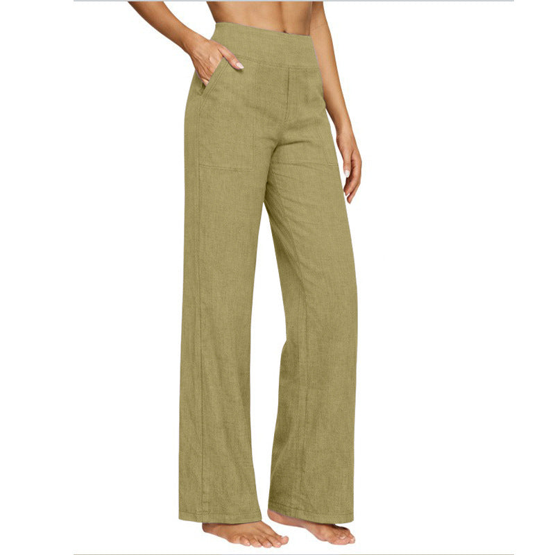 Pantalons de coton et de lin pour le début du printemps - Pantalons longs occasionnels pour femmes