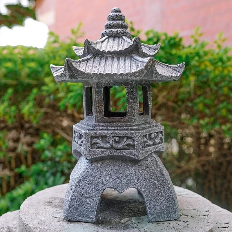 Solar Powered Stone Tower Lampe Chinese Style Lanterne Sol Standing Paysage Orname